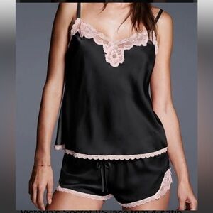 Victoria's Secret Black and Pink Lace Pajama Set NWOT
